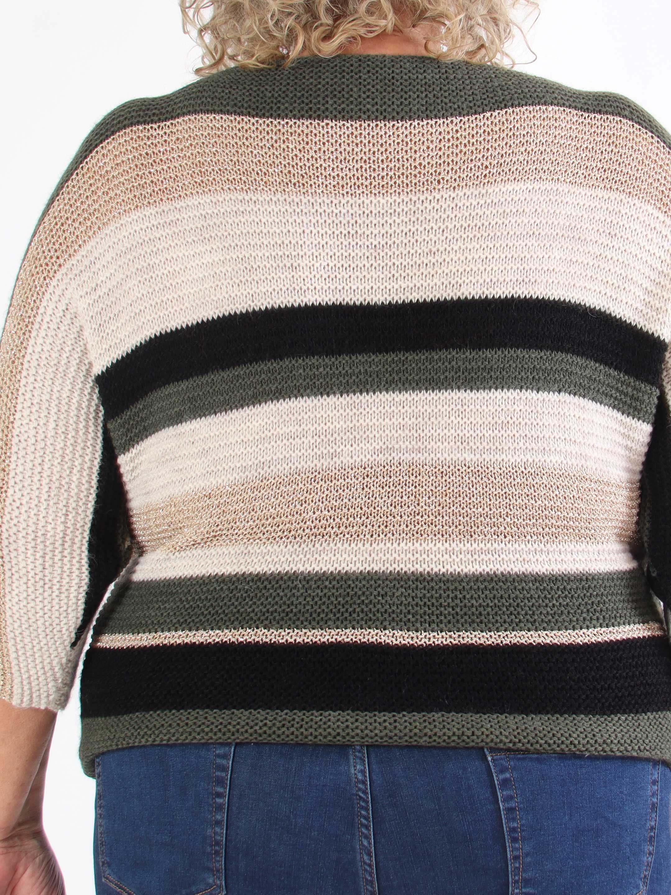 Nina - Stickad blus i plus size med ull- och guldränder